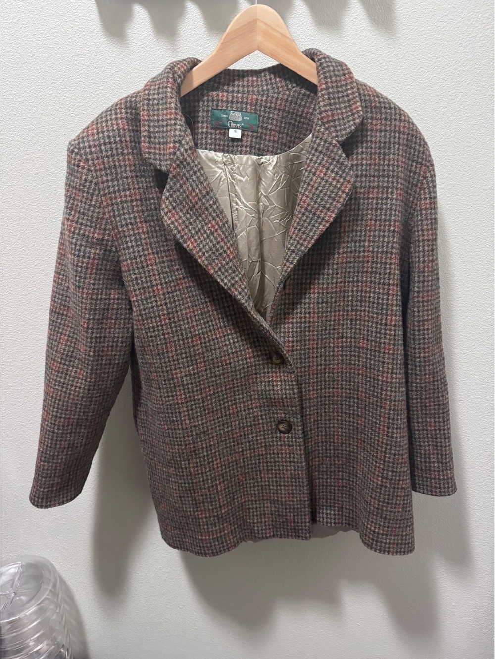 Vintage Orvis Women’s Size 16 Wool Houndstooth Plaid Blazer Made in USA